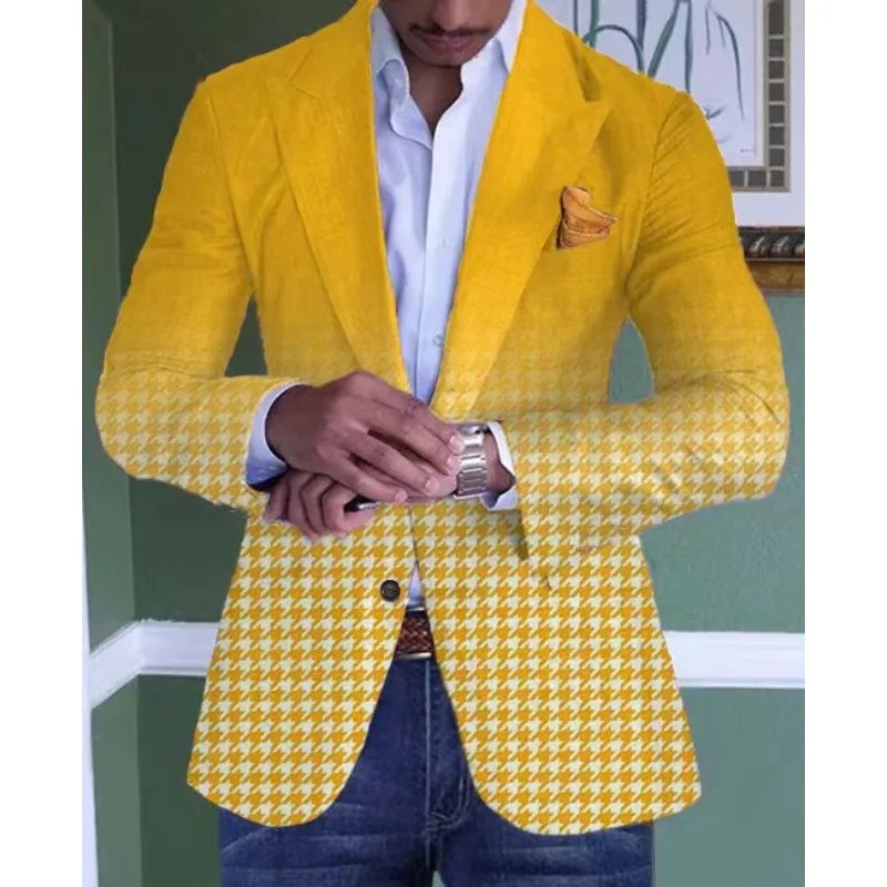 Men's Plaid Casual Blazer Grid Print