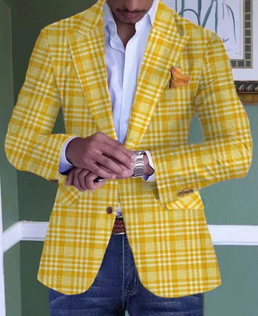 Men's Plaid Casual Blazer Grid Print