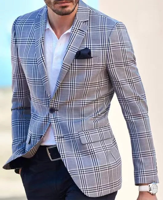 Men's Plaid Casual Blazer Grid Print