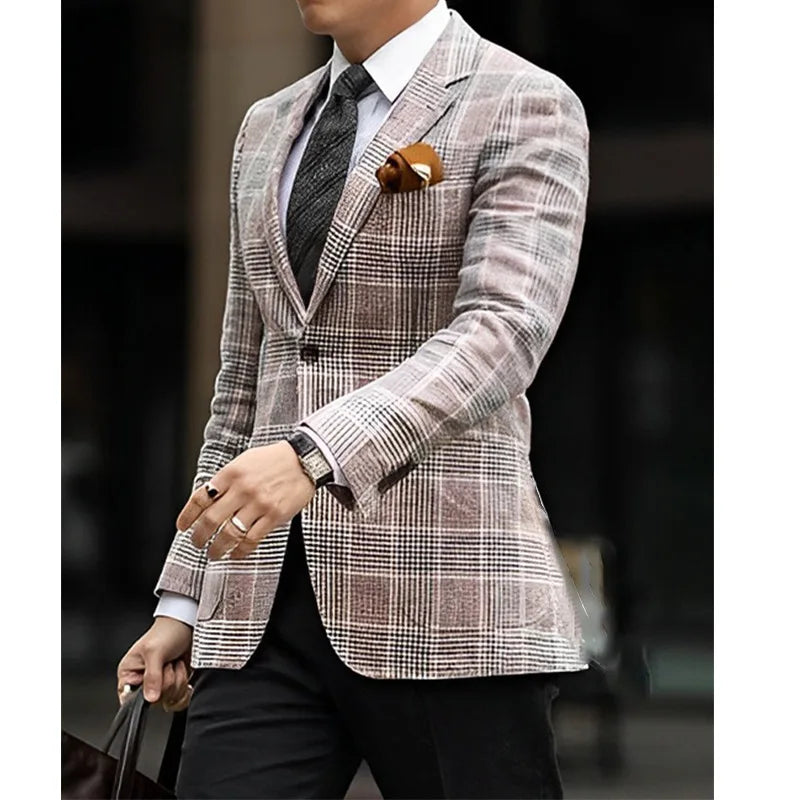 Men's Plaid Casual Blazer Grid Print