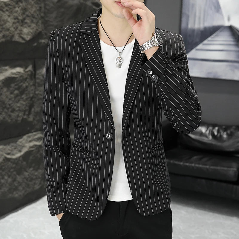 Stripe Outdoor British Style Casual Blazer