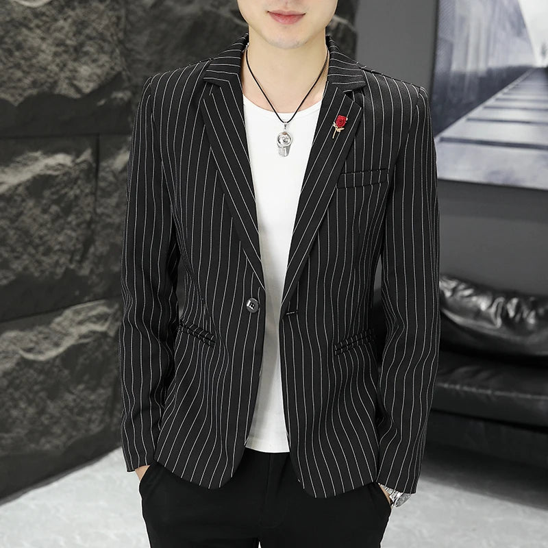 Stripe Outdoor British Style Casual Blazer
