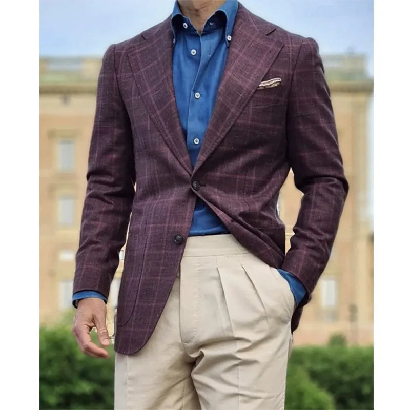 Men's Plaid Casual Blazer Grid Print