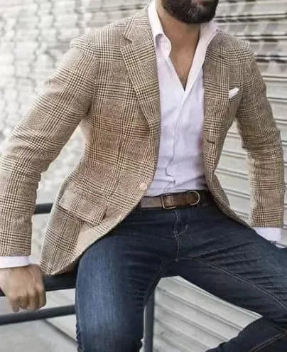 Men's Plaid Casual Blazer Grid Print